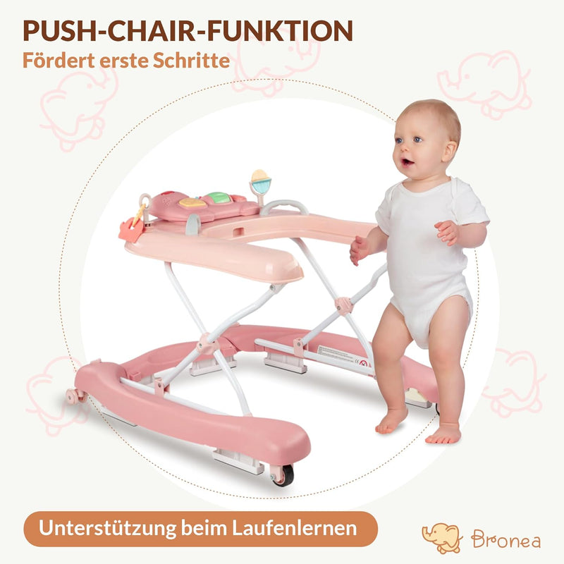 BRONEA® 5-in-1 Babywalker Gehfrei | Lauflernhilfe mit Schaukelfunktion, Musik & Licht | Laufhilfe fü