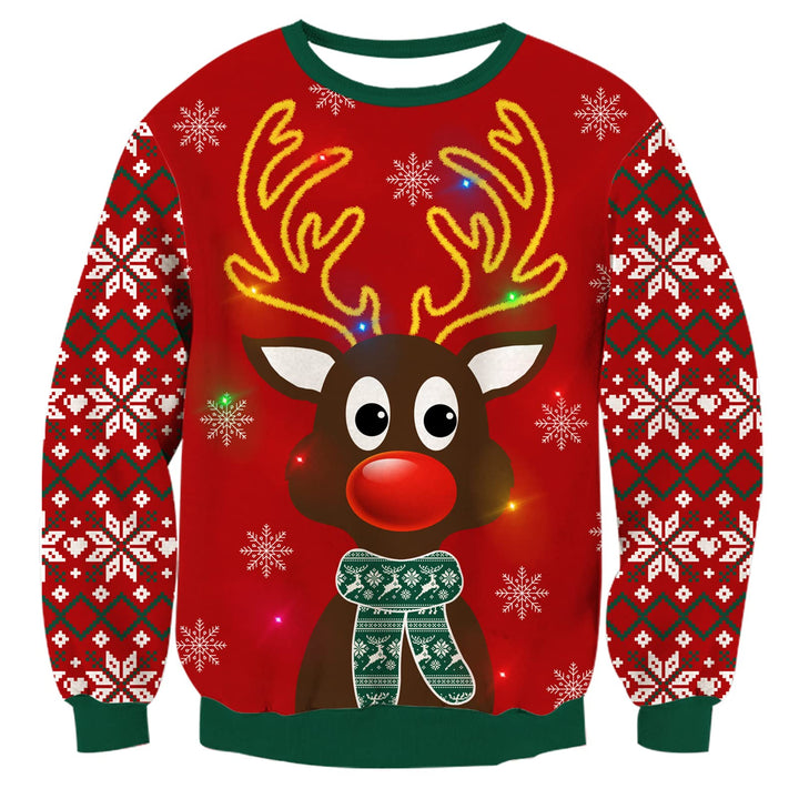 Freshhoodies Unisex Strickpullover Weihnachtspullover Mit LED Leuchten Neuheit Ugly Weihnachtspulli
