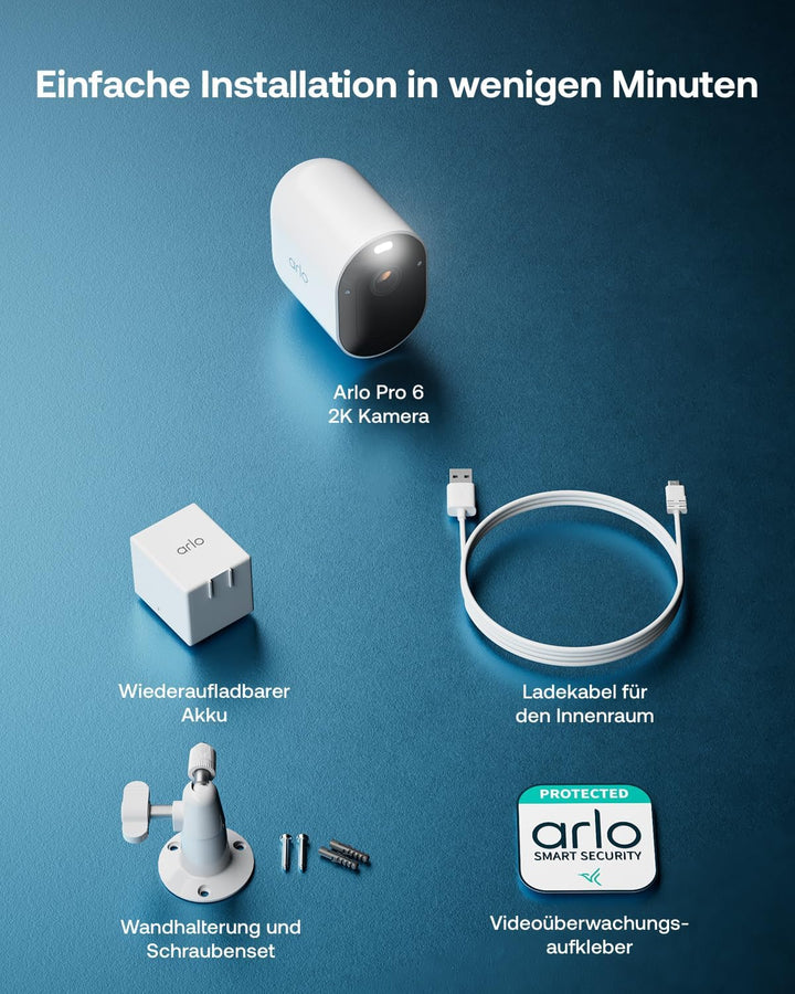 Arlo Pro 6 Überwachungskamera Aussen WLAN, Kabellos, 2K+HDR, Farb-Nachtsicht, 160° Blickwinkel, Spot