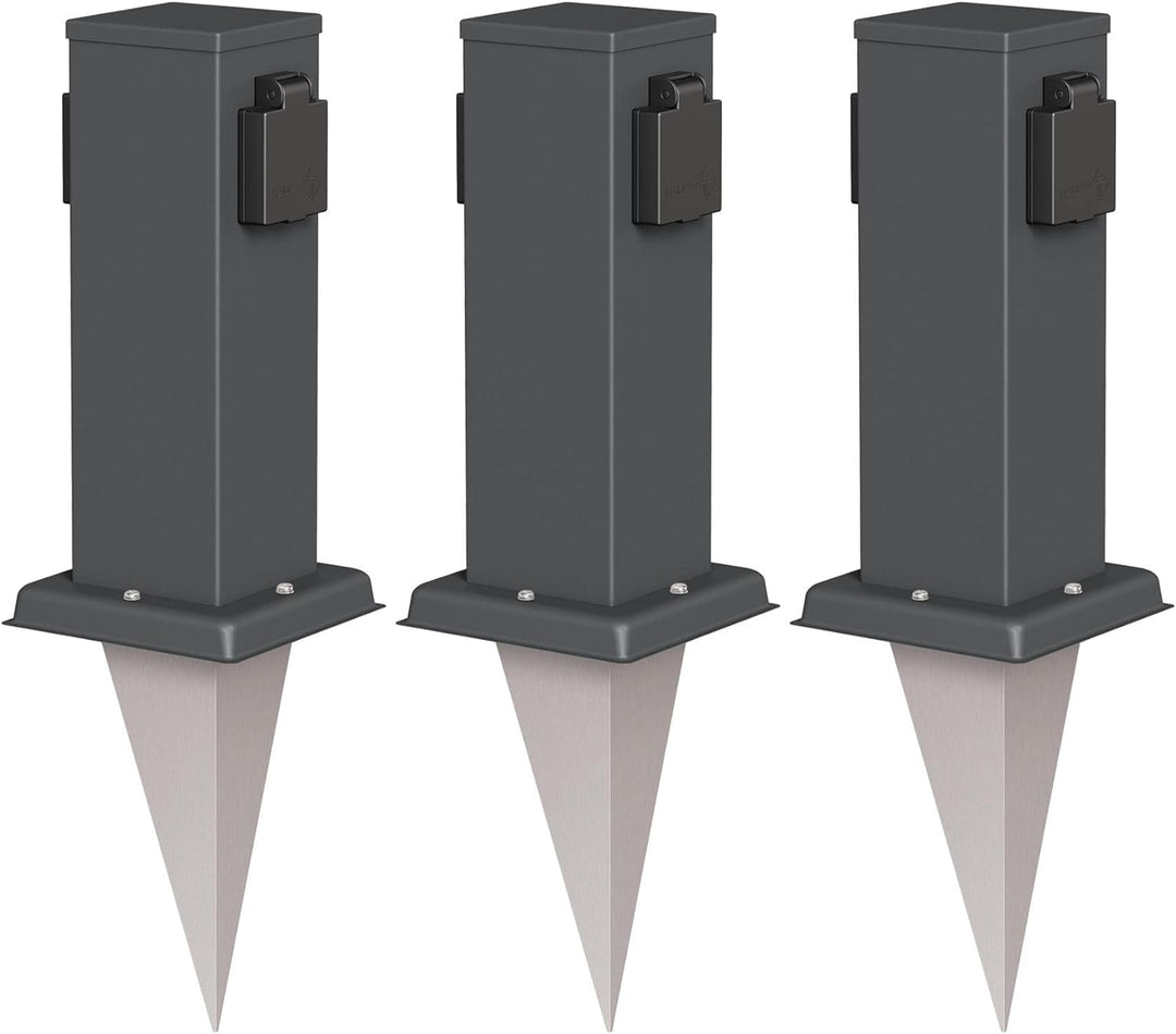 ledscom.de 2X Garten-Steckdosen-Säule Polly mit Erdspiess für aussen, IP44, 2-Fach, anthrazit, eckig