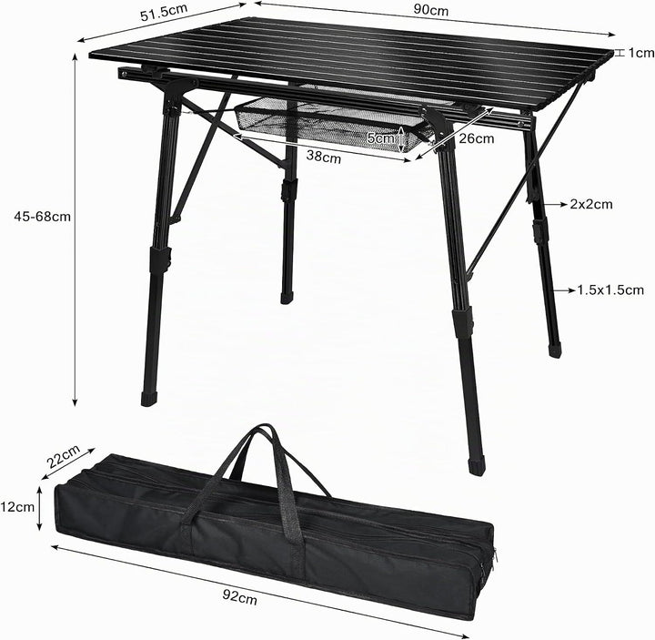 FIVMEN Campingtisch Klappbar 90x51,5 cm Klapptisch Camping Höhenverstellbar Aluminium Camping Tisch