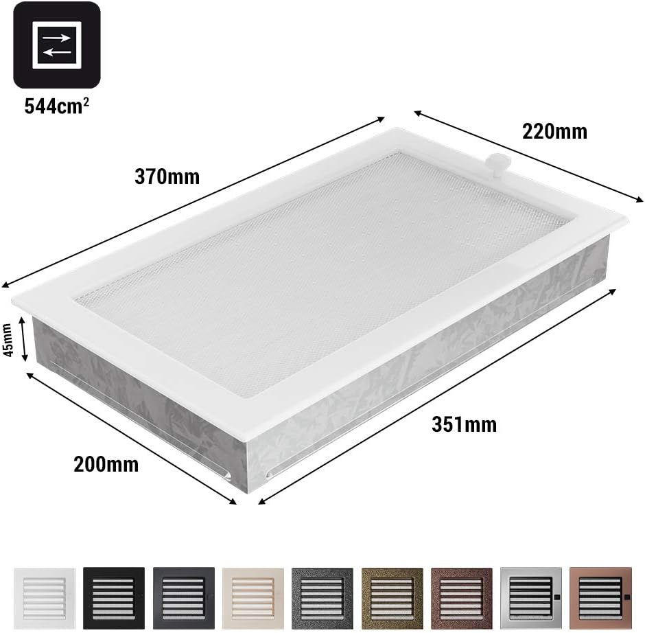 KRATKI Lüftungsgitter Warmluftgitter 22 x 37 cm schwarz mit Jalousie | für Kaminbelüftung, mit Jalou