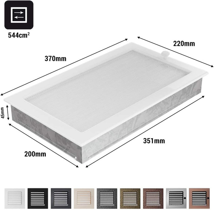 KRATKI Lüftungsgitter Warmluftgitter 22 x 37 cm schwarz mit Jalousie | für Kaminbelüftung, mit Jalou