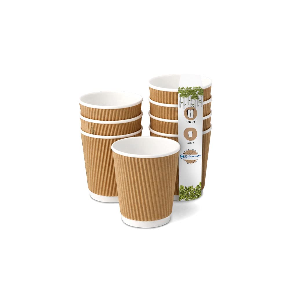 BIOZOYG Kraftkarton Espresso Riffelbecher I Trinkbecher Einweg Bio 100ml / 4oz I 500 Stück Espressob