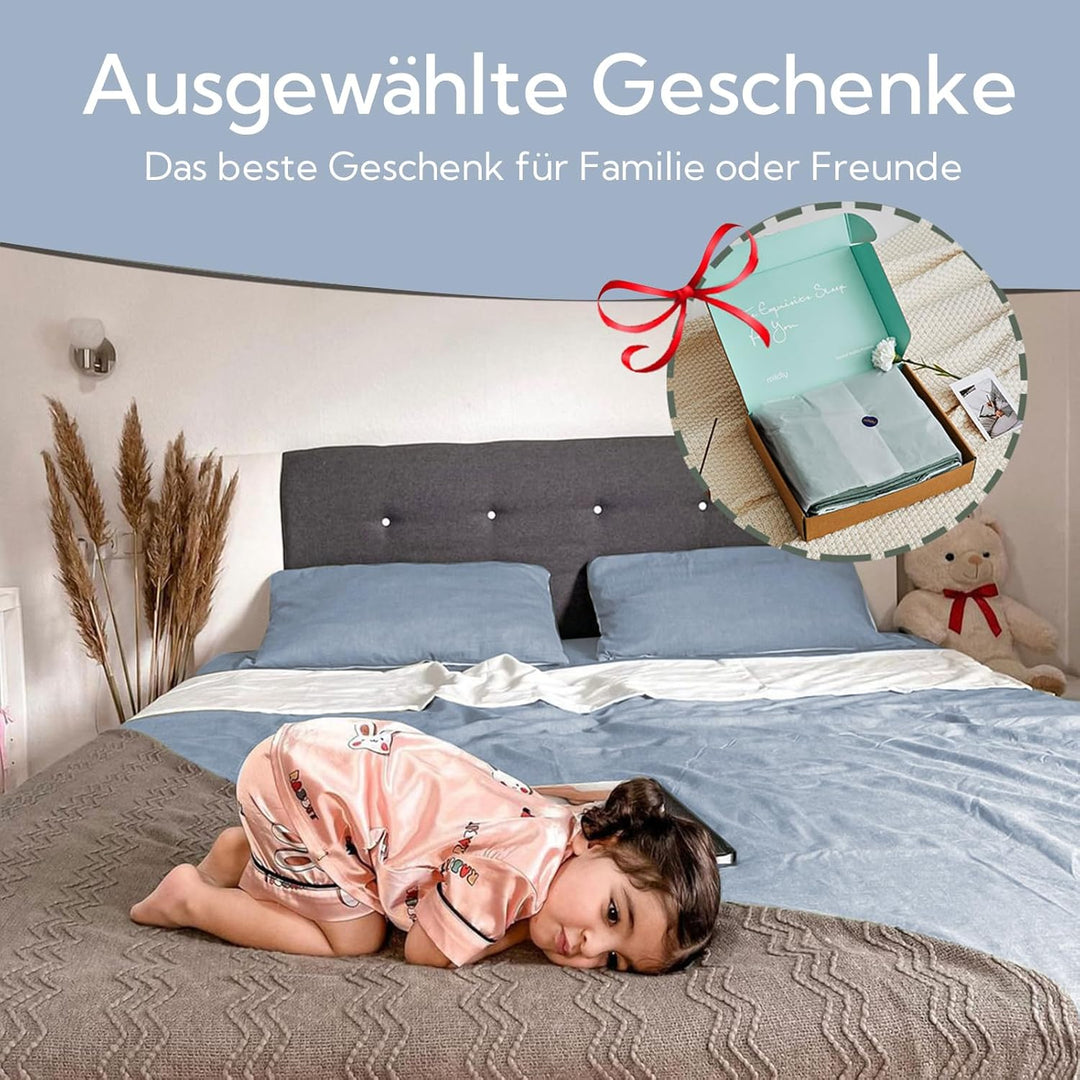 MILDLY Bettwäsche 220x240 Baumwolle, Bettwäsche-Sets Haiya Blau 3 Teilig mit Reissverschluss Ähnlich