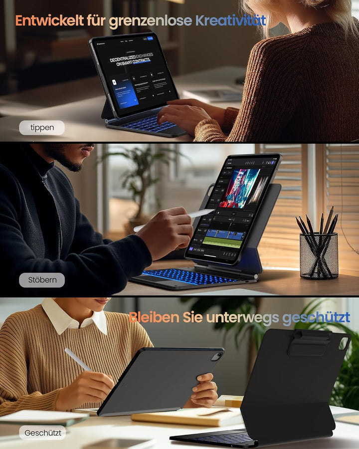 typecase Edge+ Hülle mit Tastatur für iPad Air 13" (M4/M3/M2,2026/2025/2024), Tastaturhülle mit Einz
