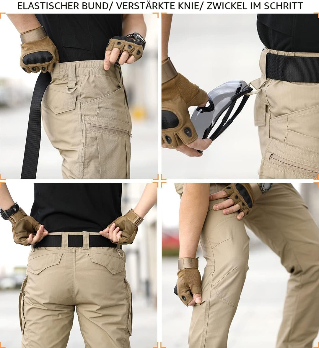 CARWORNIC Herren Taktische Hose wasserdichte Cargo Hose Militär Outdoorhose 30W / 30L Khaki, 30W / 3