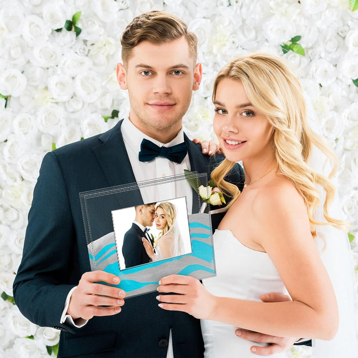 Queekay Hochzeitseinheit Sandzeremonie Bilderrahmen klar Acryl Sand Zeremonie Schattenbox mit Bilder