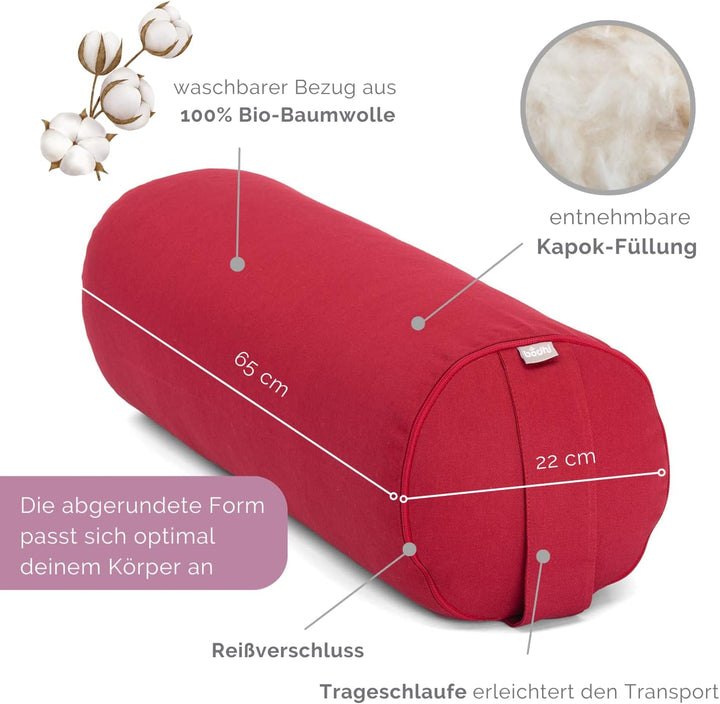 Bodhi Yoga Bolster | ECO Serie | Yogarolle mit Kapok-Füllung | Waschbarer Bezug aus 100% Bio-Baumwol