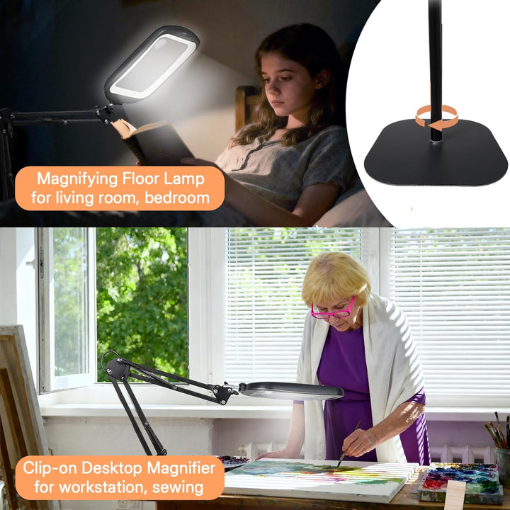 10X 30X Standlupe mit Licht und Ständer, 3 in 1 Lupenlampe mit 60 LED, Rechteckige Klappbarer Arm Lu