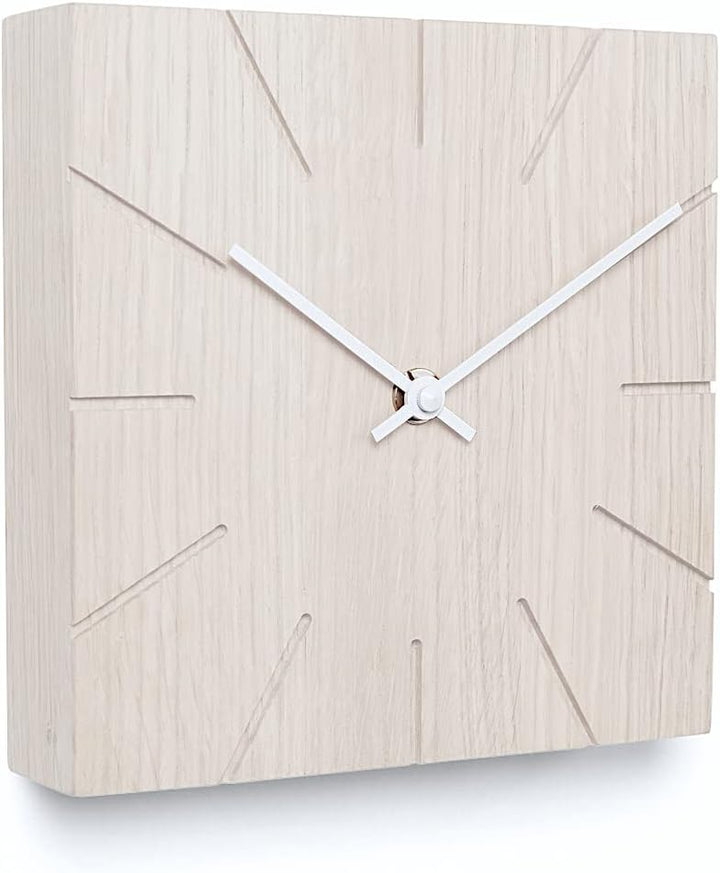Natuhr Holzuhr Wanduhr Tischuhr Eiche Holz - Beam - geräuscharm Massivholz Design 17 x 17 cm (Eiche