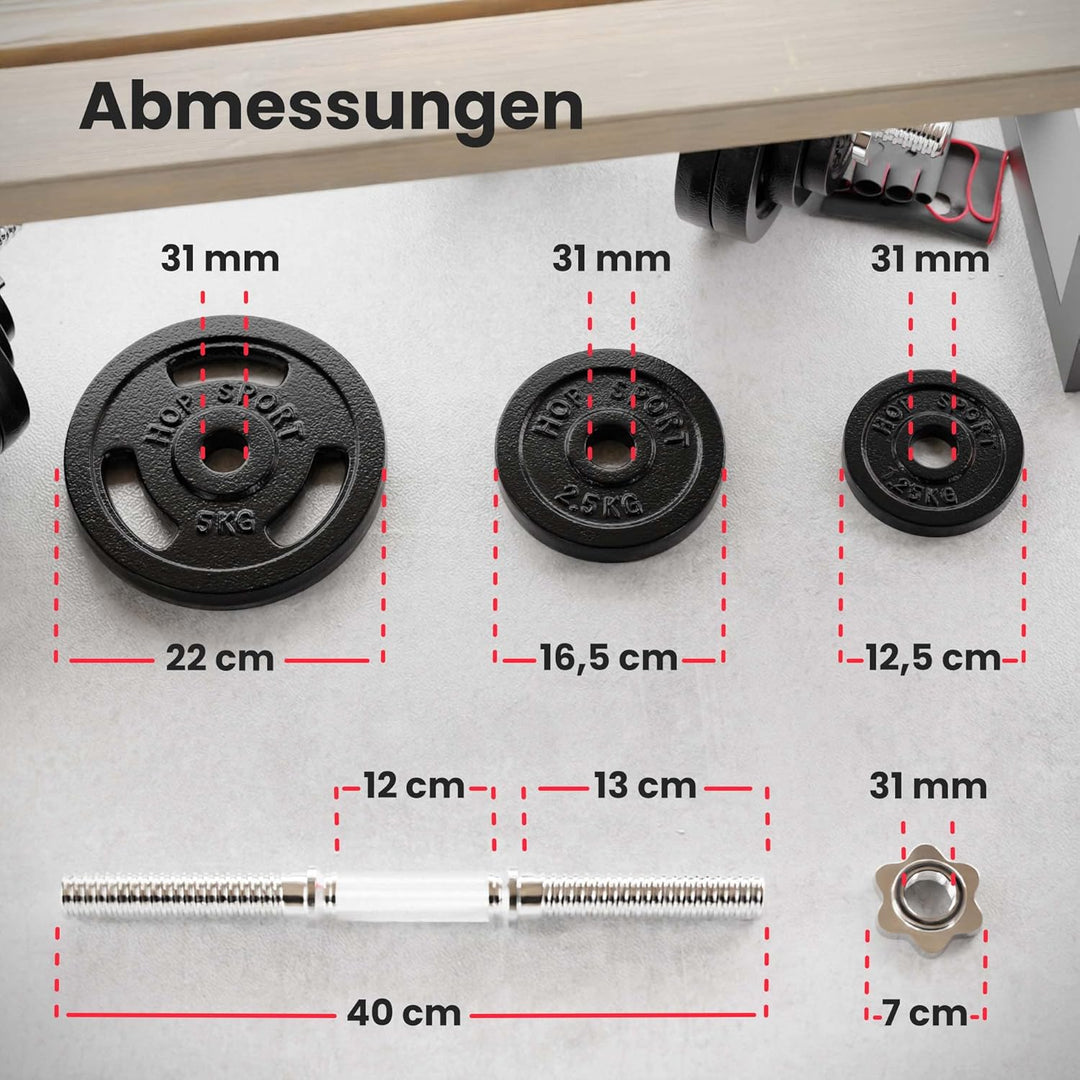 Hop-Sport Guss Kurzhanteln Hantel Set Hanteln 10kg 15kg 20kg 30kg 40kg 60 kg Gewichte 1 x 20 kg, 1 x