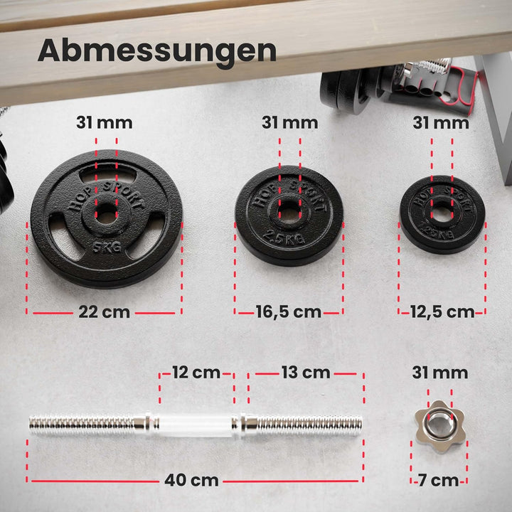 Hop-Sport Guss Kurzhanteln Hantel Set Hanteln 10kg 15kg 20kg 30kg 40kg 60 kg Gewichte 1 x 20 kg, 1 x