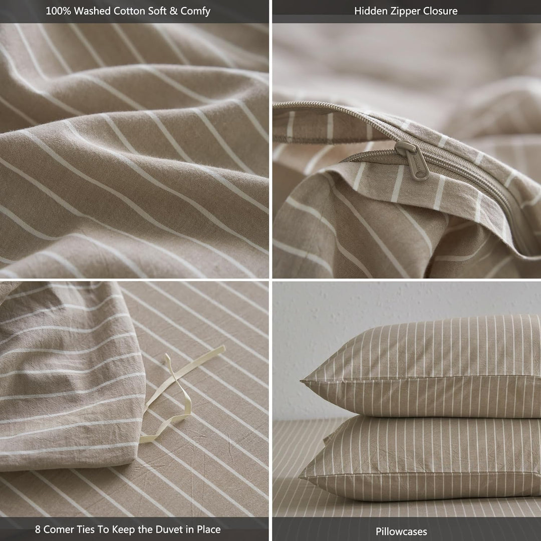 Sedefen Bettwäsche 200x220 cm Baumwolle Khaki Taupe Gestreift Baumwollbettwäsche Set,Renforce Bettbe