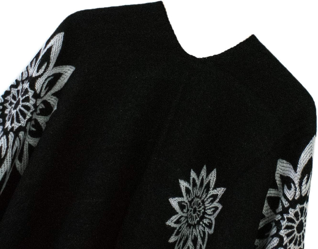 Damen Warm Offene Front Strick Schals und Wraps Floral Elegante Cardigans Poncho Cape Coat Mantel Sc