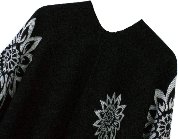 Damen Warm Offene Front Strick Schals und Wraps Floral Elegante Cardigans Poncho Cape Coat Mantel Sc