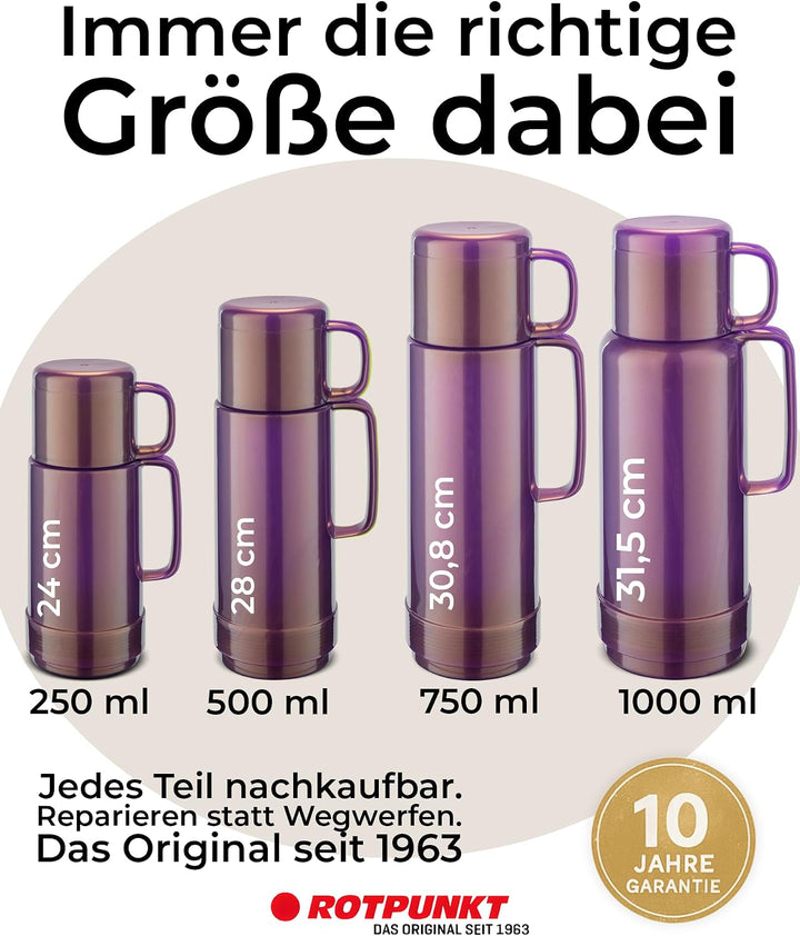 ROTPUNKT Isolierflasche 1 Liter mit integriertem Becher - Hochwertige Isolierkanne Made in Germany I