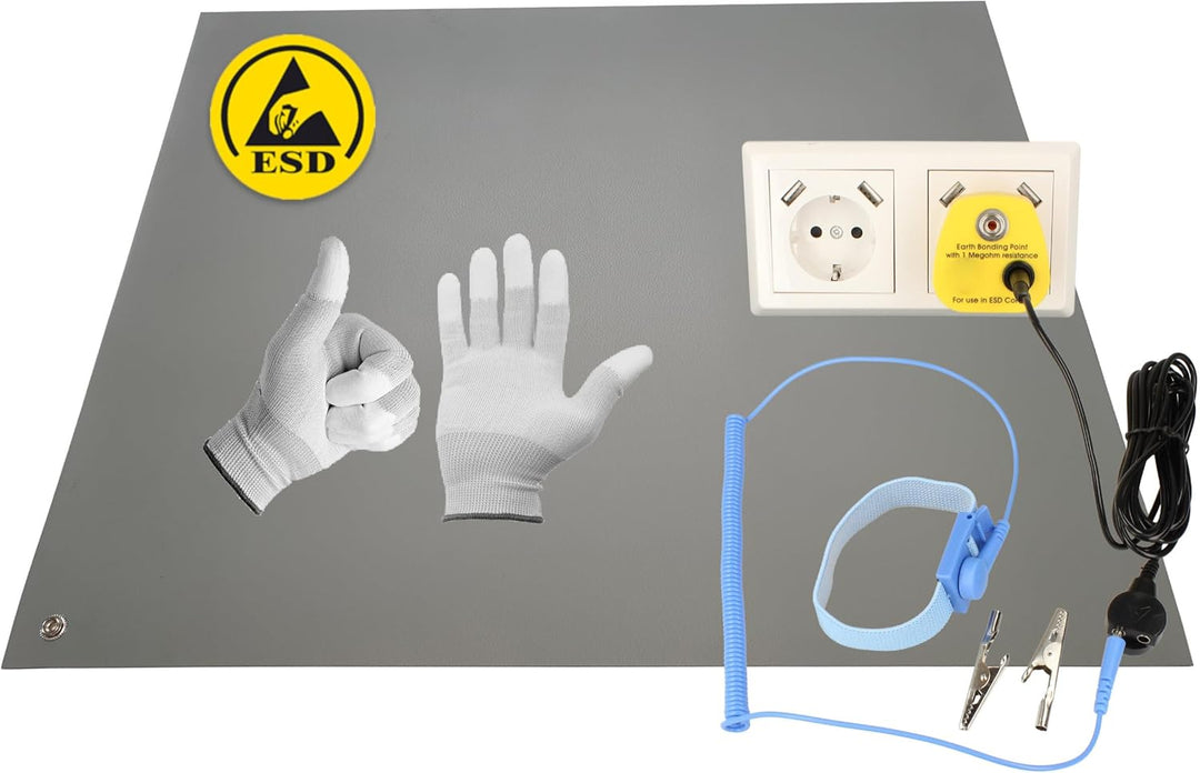 Minadax 40 x 30cm Antistatik ESD Computer Matte Tischmatte „Premiumqualität“ inkl. Manschette + 2,4m