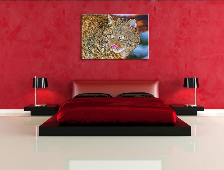 schöne Manul in Schneelandschaft Deluxe Format: 100x70 cm auf Leinwand, XXL riesige Bilder fertig ge