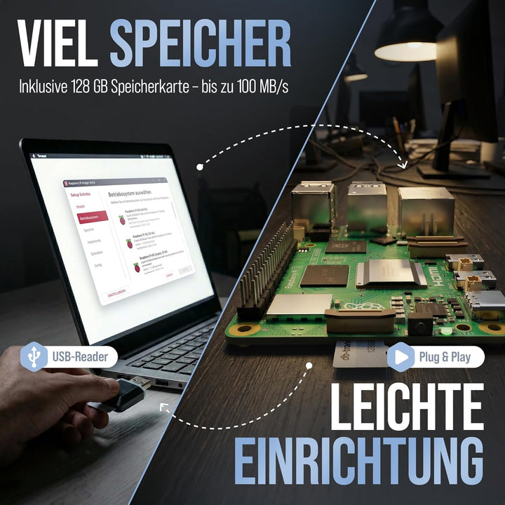 Raspberry Pi 5 8GB Starter-Kit | 128GB Edition | Offizielles 27W Netzteil | Offizielles Gehäuse mit