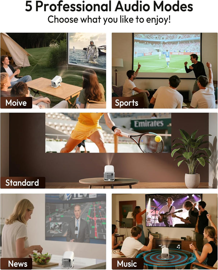 [Kompatibel mit Netflix & Elektrischer Focus] Beamer Gimbal N5 1080P Mini Beamer mit WiFi & Bluetoot