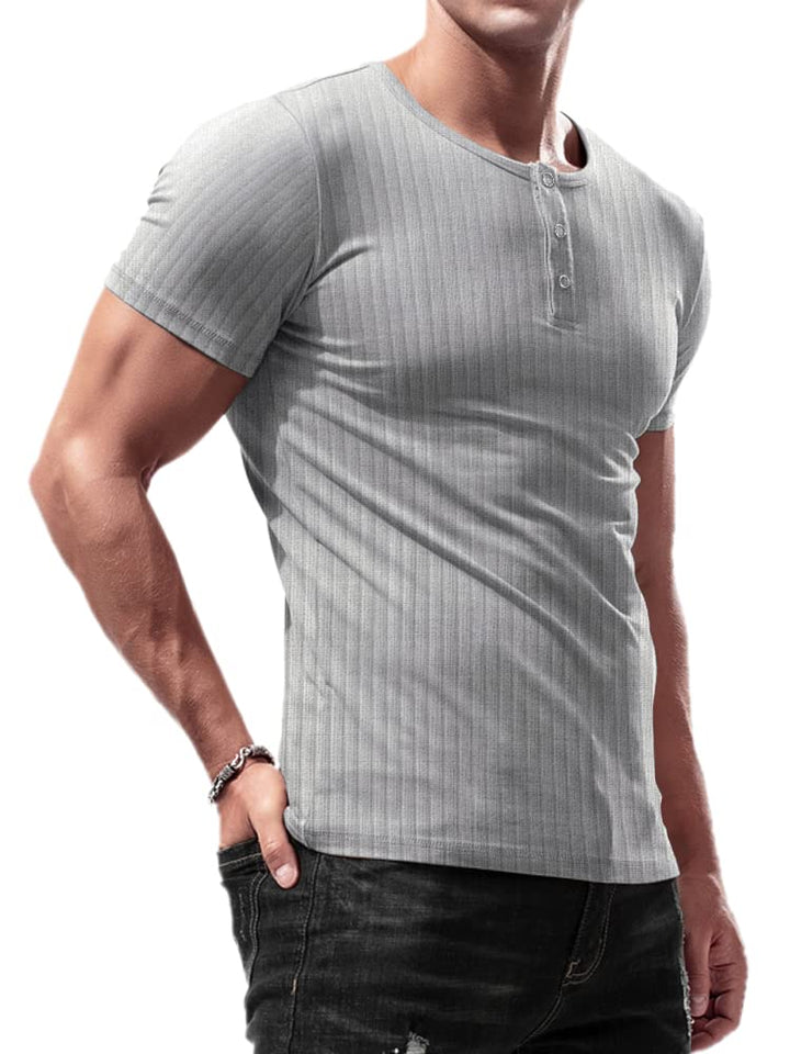 Lehmanlin Langarmshirts, Henley Langarm/Kurzarm Pullover, Slim Fit Sport Muskelshirts M Grau_kurz, M
