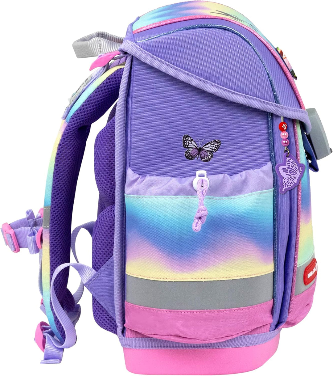 Belmil Classy Plus Schulranzen Set 5-teilig mit Brustgurt (405-78/AG/S) Rainbow Ombre, Rainbow Ombre