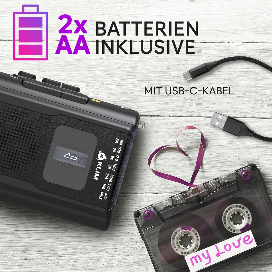 KLIM K8 Kassettenspieler mit Fusion-Kopfhörern - Kassettenrekorder - NEU Cassette Player - AM/FM Kas