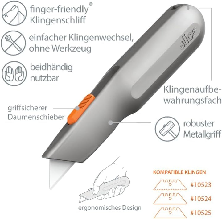 Slice 10490 Cuttermesser mit Metallgriff • Profi Cutter Sicherheitsmesser mit Trapezklinge • Manuell
