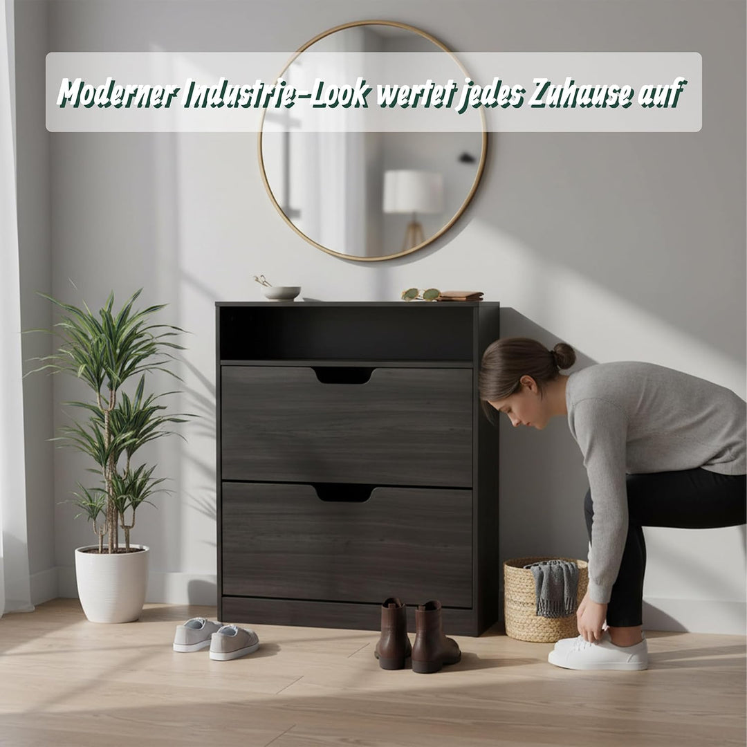 Relaxdays Schuhschrank mit Ablage, HBT 102x80x24 cm, für 12 Paar, 2 Klappen, Flur, schmaler Schuhkip