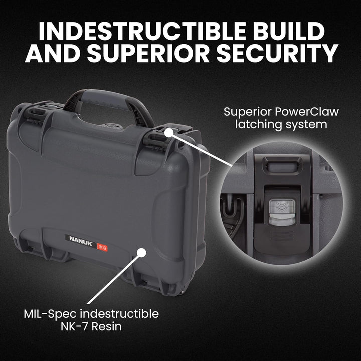 Nanuk 909 Wasserdichter Hartschalenkoffer Mit Plüschschaumeinlage - Graphit Grau (Graphite//Nature's