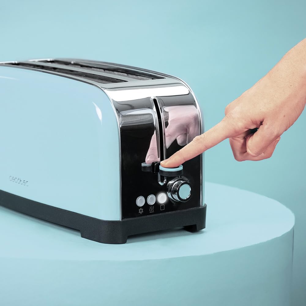 Cecotec Toastin' time 850 Blue Long Vertikaler Toaster, 1 Schlitz, 850 W, 2 Brotscheiben, breiter Sc