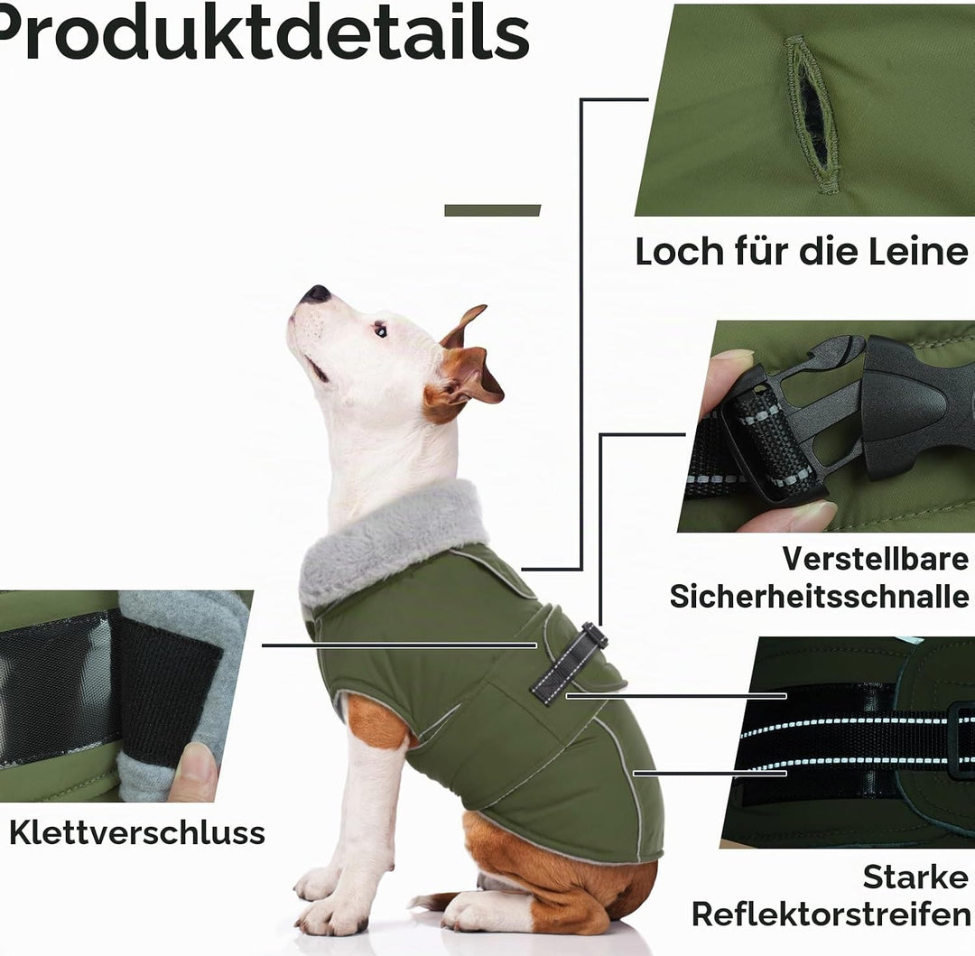 Lelepet Hundejacke Winter Warmer Hundemantel, Wasserdichter Wintermantel Fleece Hundeweste für Mitte