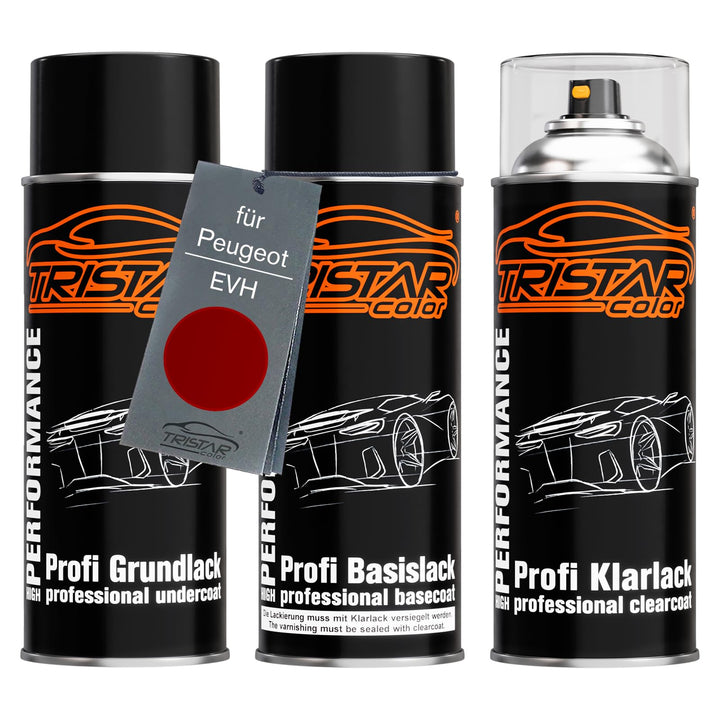 TRISTARcolor Autolack Spraydosen Set für Peugeot EVH Rouge Elixir Nacre Grundlack Basislack Klarlack