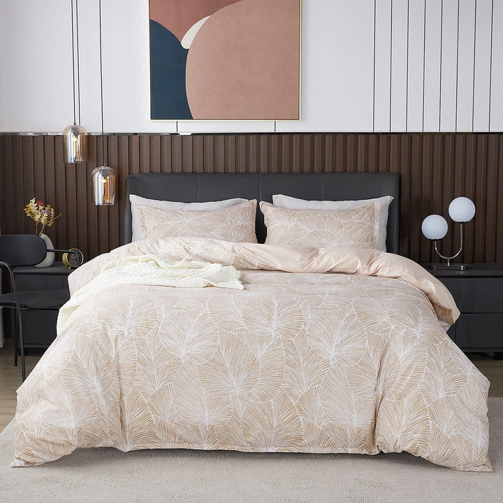 Jemiipee Blumen Bettwäsche-Set mit Tropische Palmblätter Muster, 1 x Bettbezug 200x200 cm mit 2 x Ki