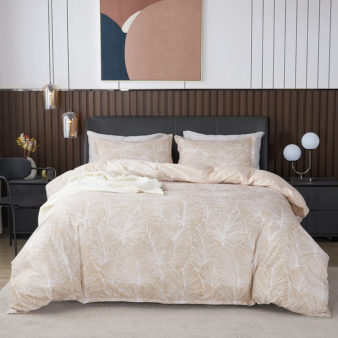 Jemiipee Blumen Bettwäsche-Set mit Tropische Palmblätter Muster, 2 x Bettbezüge 135x200 cm mit 2 x K