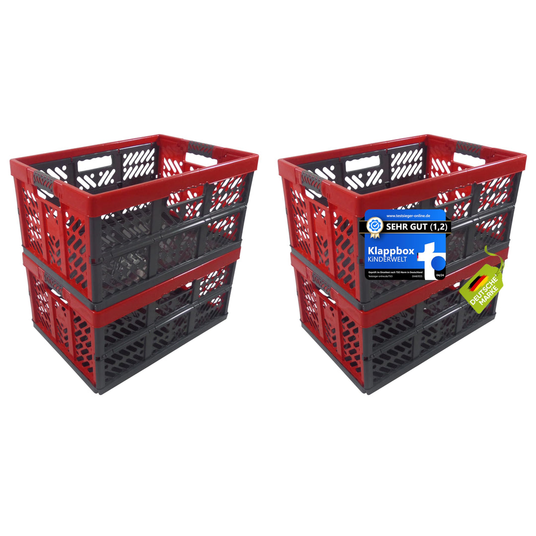 KiNDERWELT 4 x Stabile Profi-Klappboxen rot/anthrazit mit Soft-Touch Griffen 4er Set Anthrazit/Rot,