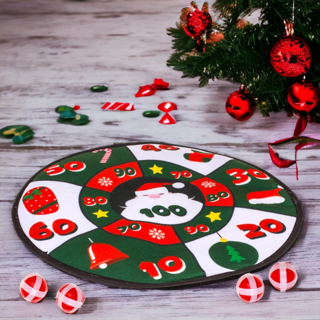 MIJOMA Weihnachts-Filz-Dartscheibe mit 4 Klettband-Bällen, Ø 35 cm - Perfekter Familienzeitvertreib