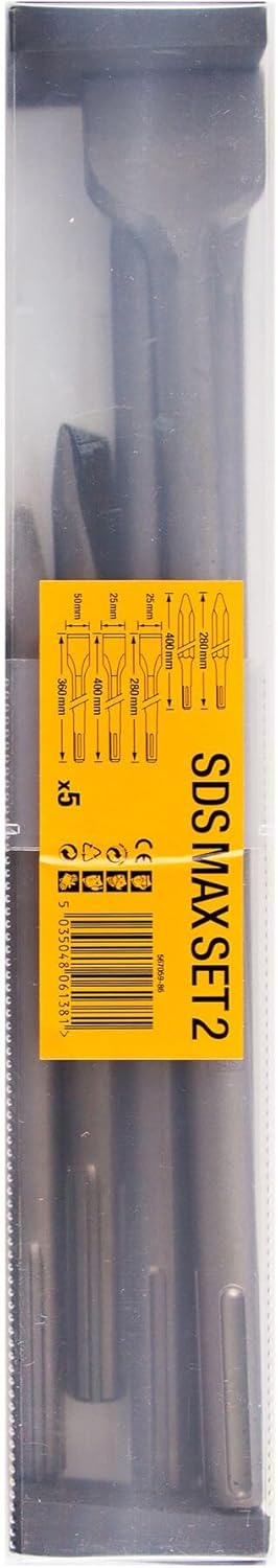 Dewalt 5-tlg. Meissel Set SDSMAXSET2 (für SDS-max Bohrhämmer, in Transportbox, 2x Spitzmeissel, 3x F