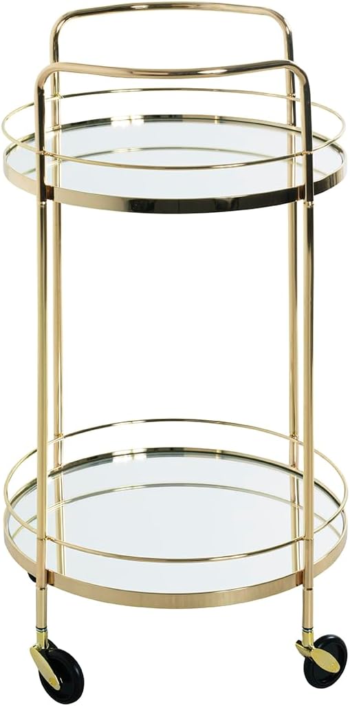 HAKU Möbel Servierwagen, vermessingt, Metall, Spiegel 5 mm - Masse: H 80 x Ø 48 cm, Style: Art Deco
