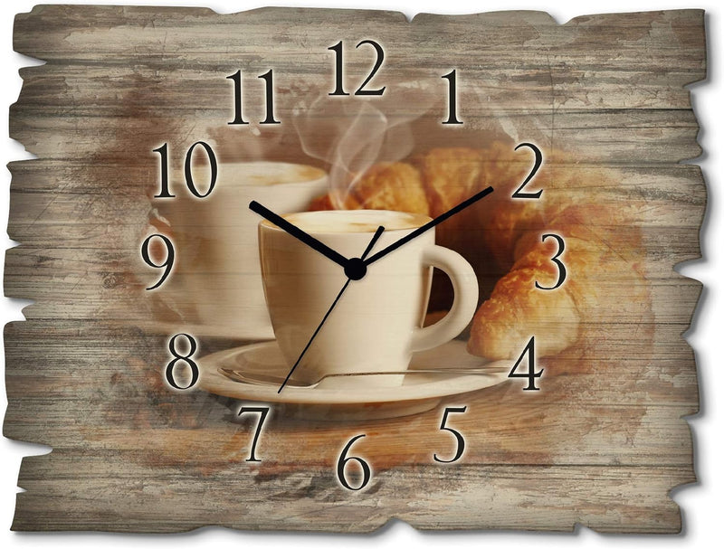 ARTLAND Wanduhr ohne Tickgeräusche aus Holz Funkuhr 40x30 cm Rechteckig Lautlos Kaffee Cappuccino Cr