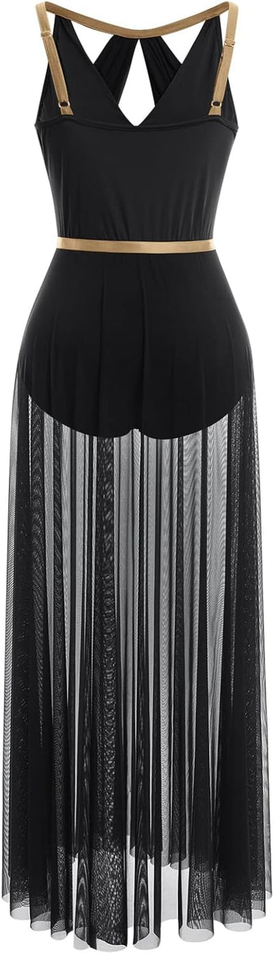 FYMNSI Damen Lyrisch Tanzkleid Ballettkleid Ärmellos Pailletten Trikot Mit Wickelrock Modern Contemp