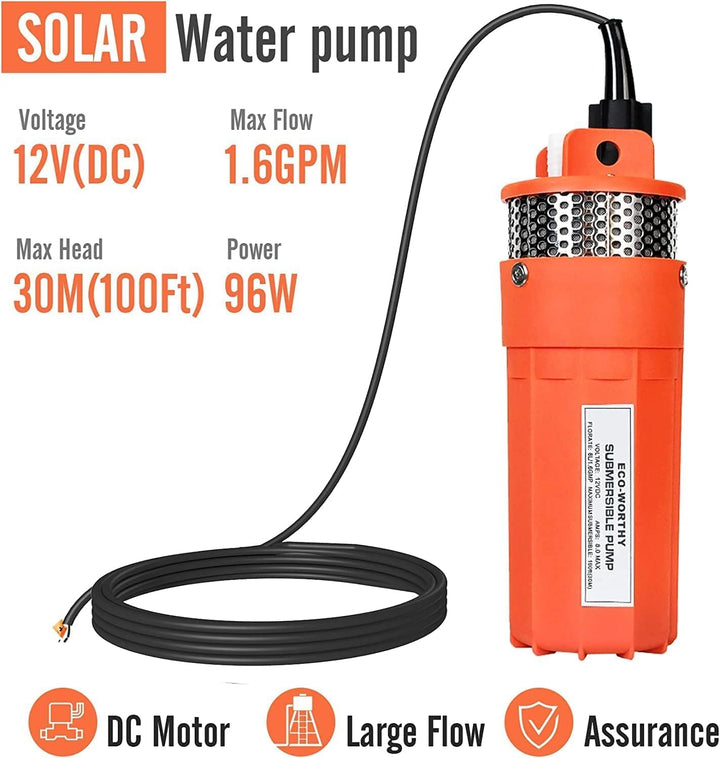 DCHOUSE 12V Tauch Pumpe, 1,6 GPM Wasser Pumpe mit Grossem Durchfluss, Solarbetriebene Hochförderpump