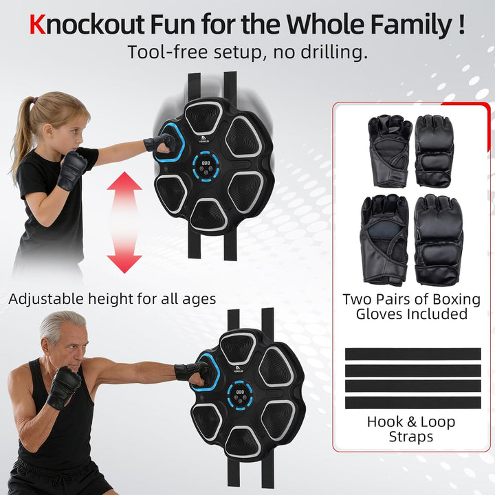 Abahub Music Boxing Machine for Adults & Kids, Home Fitness Equipment with Gloves, Wall Mounted Inte