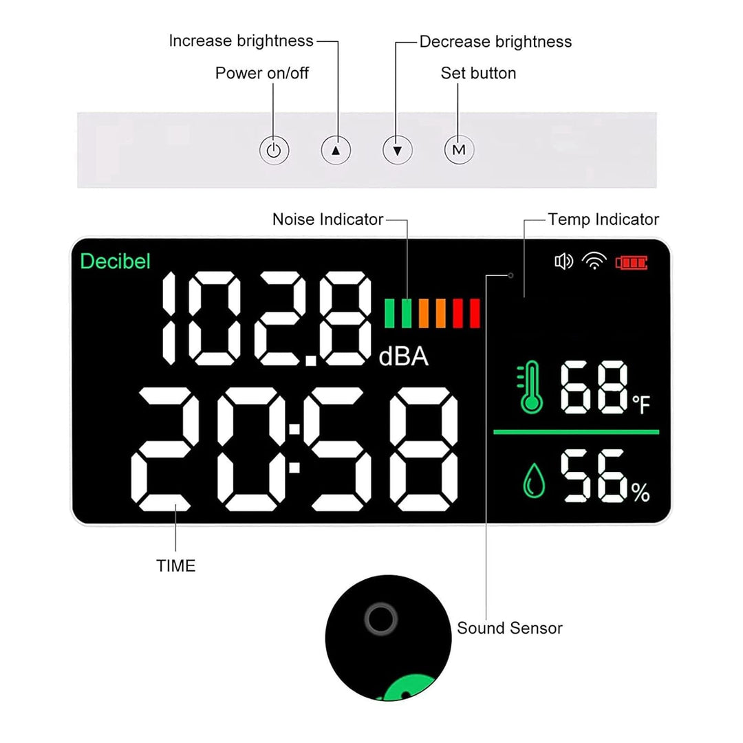 LED Decibel Messgerät 2, 4 G WiFi LED Decibel Messgerät -Schallpegelmessgerät mit 11 Zoll -Dezibel -