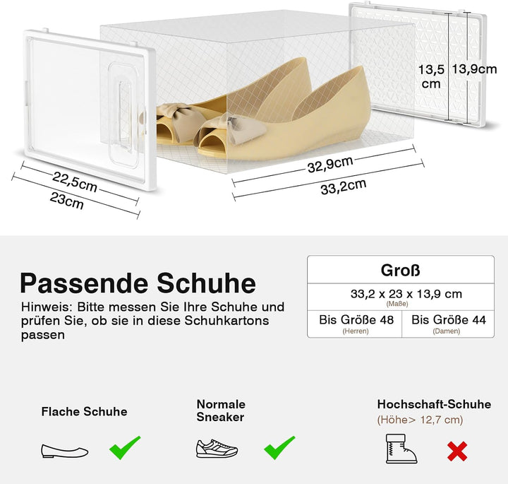 12er Set Schuhboxen stapelbar transparent, faltbare Schuh-Organizer