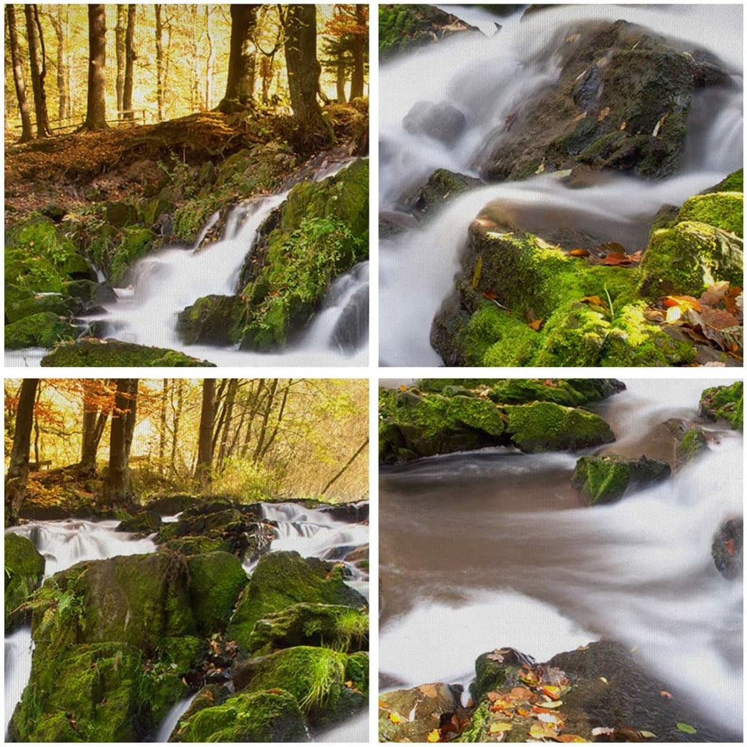 Bilder auf Leinwand Sonne Berg Bach Park Leinwandbild mit Rahmen 70x50cm Wandbilder Dekoration Wohnz