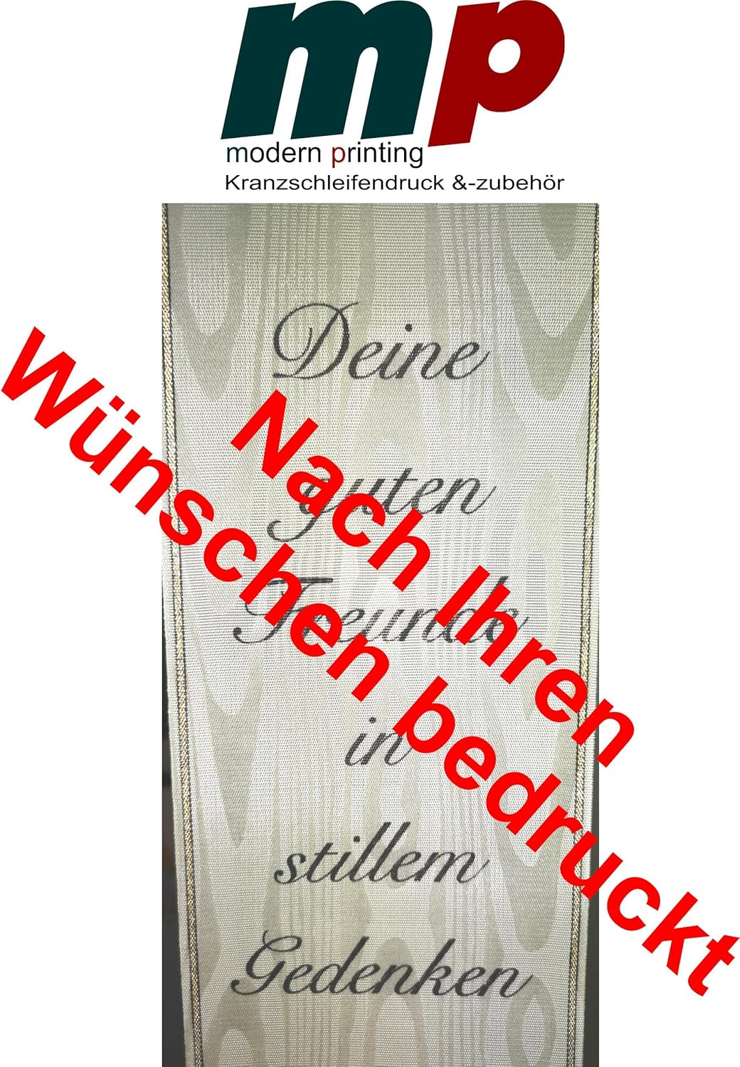 Trauerschleife Grabschleife Kranzschleife bedruckt nach Wunsch (175 mm gr. Gesteck oder Kranz, rubin