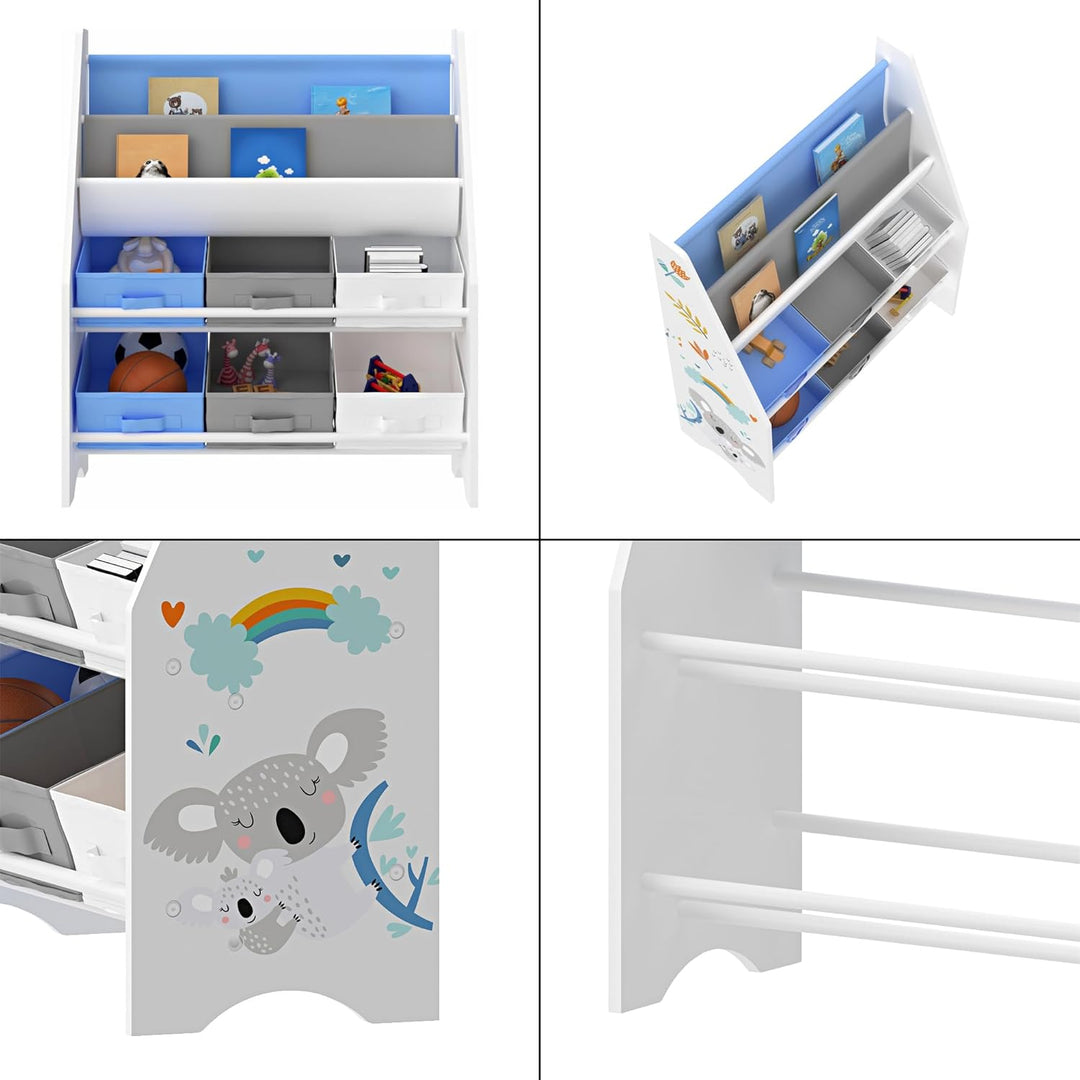 [en.casa] Kinderregal Ponteceso Bücherregal mit 2 Ablagefächern Spielzeugregal 6 Boxen Bücherkiste m