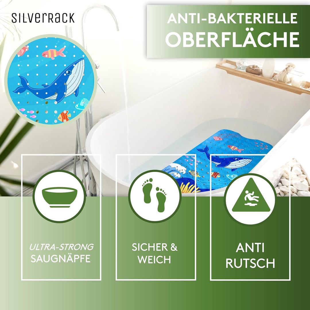 SilverRack Kinder Badewannenmatte 100x40 cm (Wal Welle Motiv) - Antirutschmatte Badewanne BPA frei f